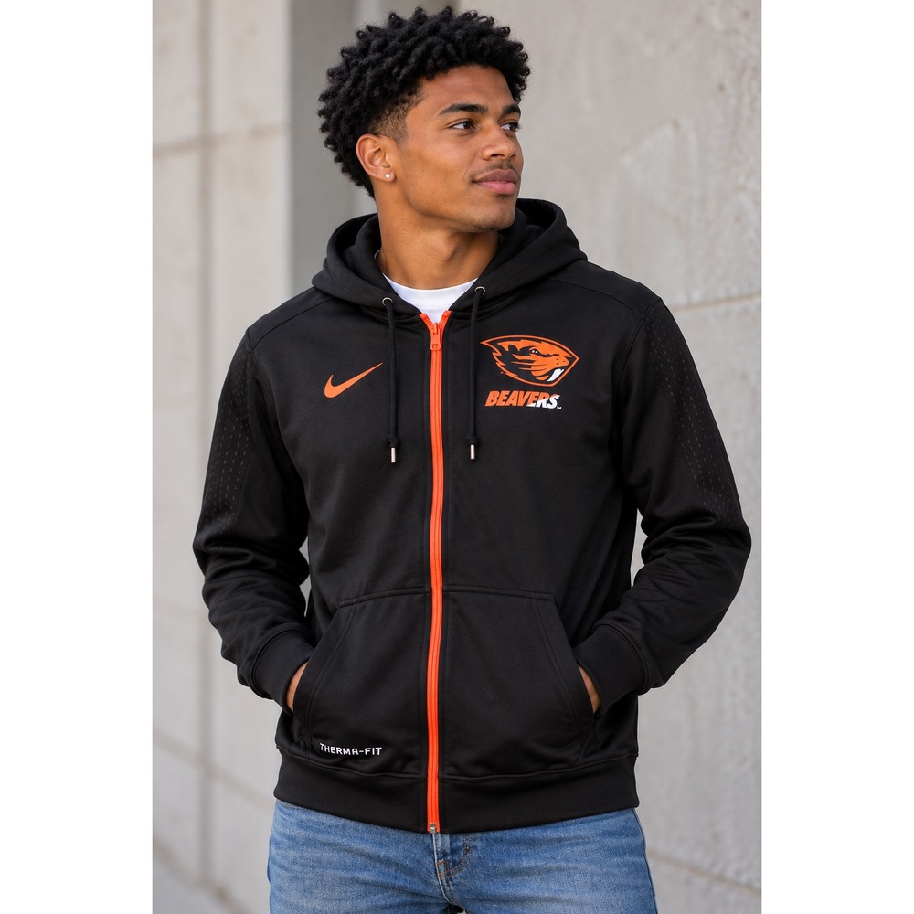 Nike Oregon State Beavers Therma-Fit Full Zip Hoodie Black Orange Mens Size S